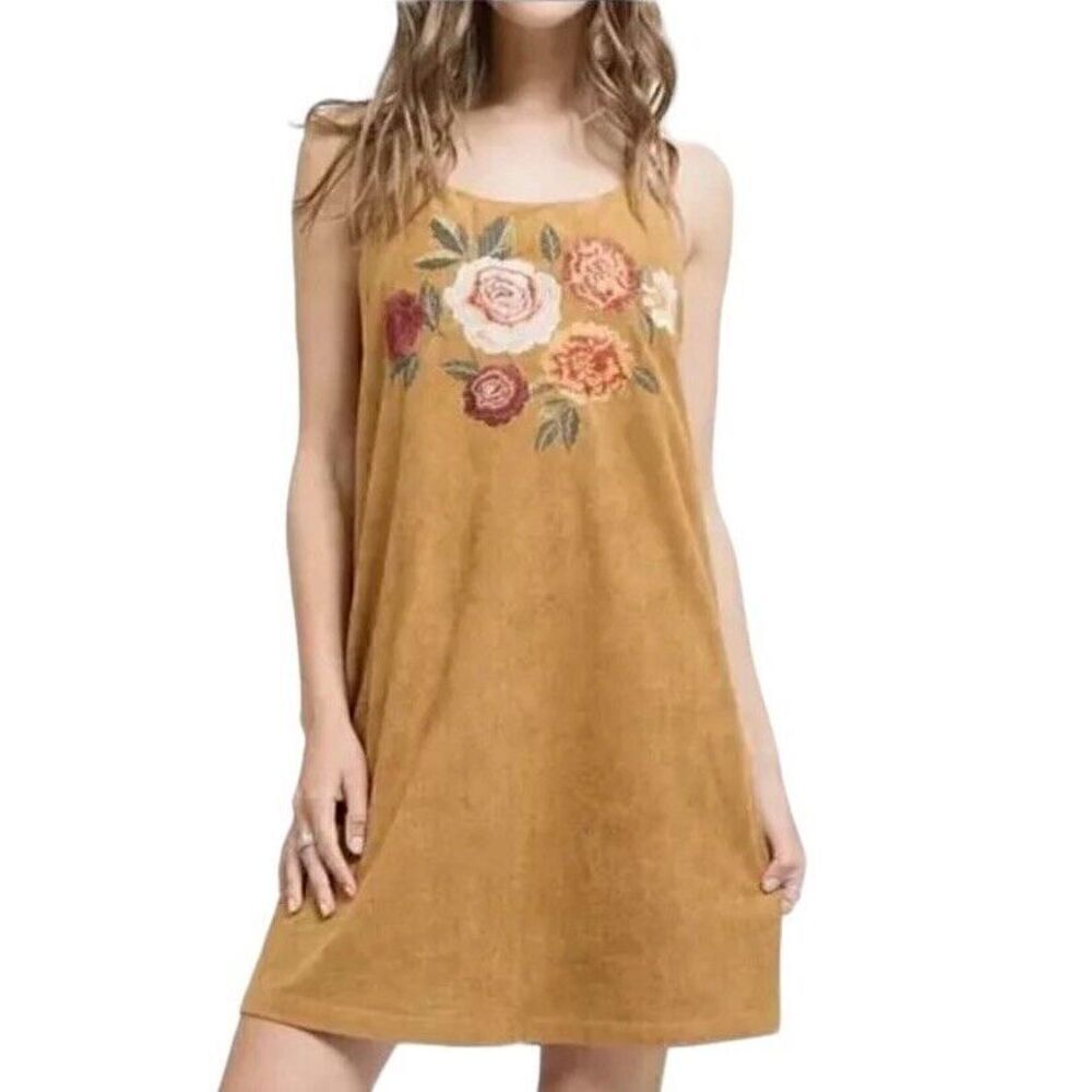 Altar’d State Suede Floral Brown Embroidered Racerback Slip Dress Women’s Small - Picture 2 of 13